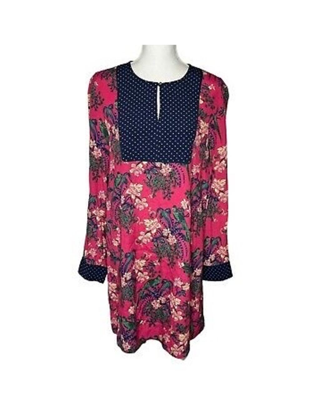 Anthropologie Maeve Women's Parrot Shift Dress Size 6 Pink Long Sleeve Whimsical